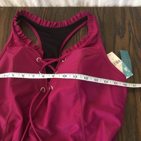 NWT LIVI Active Fuchsia Ruffled One Piece Sz 12 - Picture 7 of 11